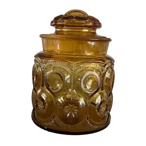 Vintage Moon & Star Amber Glass Canister with Lid by Smith Glass
